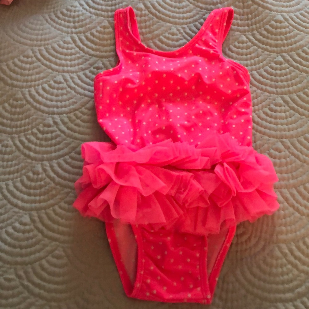 Hot Pink Polka Dot Swimsuit with toile layered ruffles